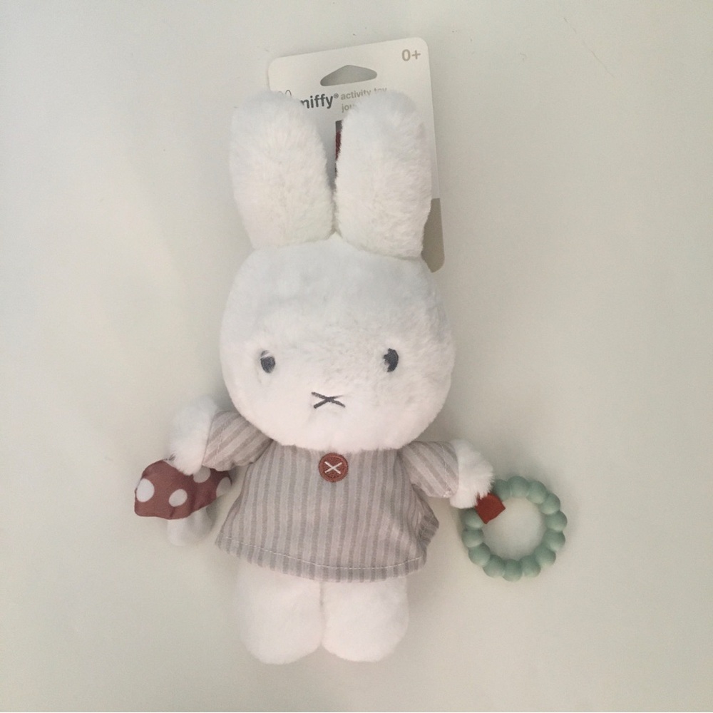 NEW Miffy White Soft Baby Activity Toy Plush Stuffed Bunny with Teething Ring